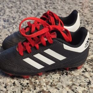 Adidas Kids Black and White Sneakers with Red Laces